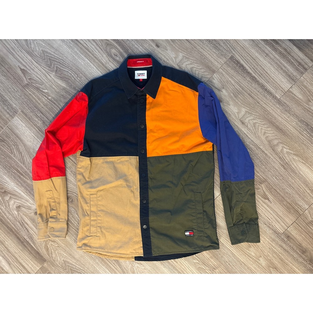 Tommy Jeans Mens Colorblock Overshirt Snap Button Jacket Multi-Color Size S